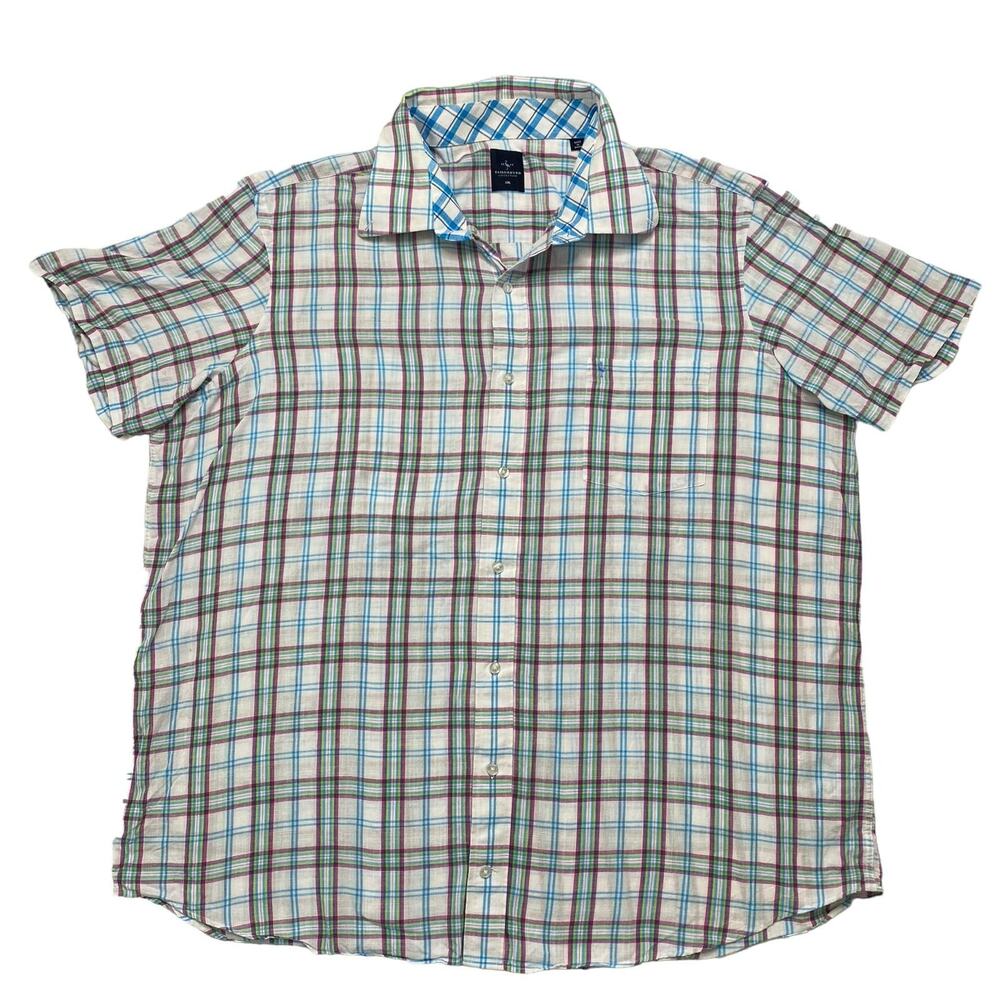 TAILOR BYRD Multicolor Woven Cotton Plaid Button Up Shirt 2XL Mens White Blue